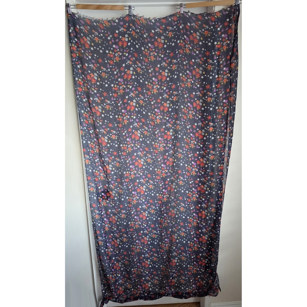Aqua Women Scarf Dark Blue Floral Star Rectangle Wrap Shawl Stole Neck